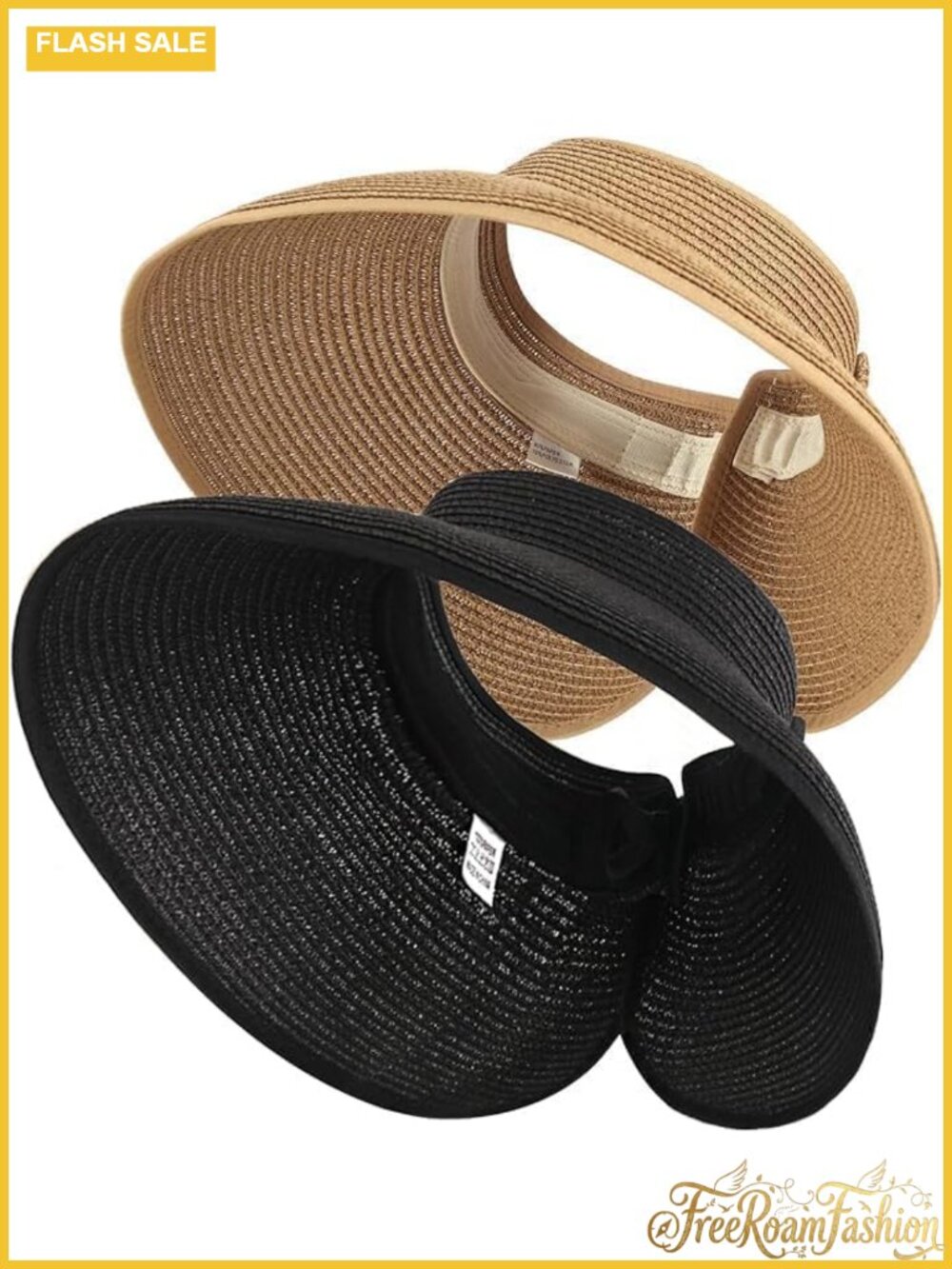 Straw Sun Visor Hat Wide Brim Ponytail UV Protection Foldable Beach